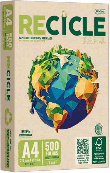 Papel Recicle A4 Multiuso 75g com 500fls 100% Reciclado