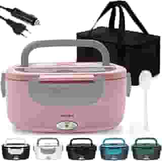 Marmita Elétrica Yonks 60W com Bolsa Térmica – Bivolt 110V/220V + Cabo Veicular 12V/24V – Marmita para Carro e Caminhão (Rosa e cinza)