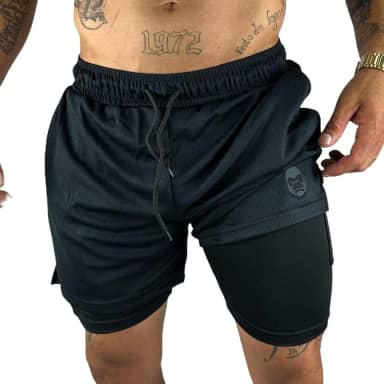 Short Masculino 2 em 1, Tecido Respirável com Forro Duplo, Bolso para Celular, Ideal para Academia e Corrida