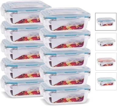 KIT 10 Potes de Vidro Retangular com Tampa Hermética 370ml Cor:Azul (QH)