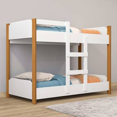 Beliche Infantil 100% MDF com Minicama na Parte Inferior Possui Escada de Acesso Grade de Proteção Reforçada e Design Compacto para Otimizar Espaços com Conforto (Branco/Nature)