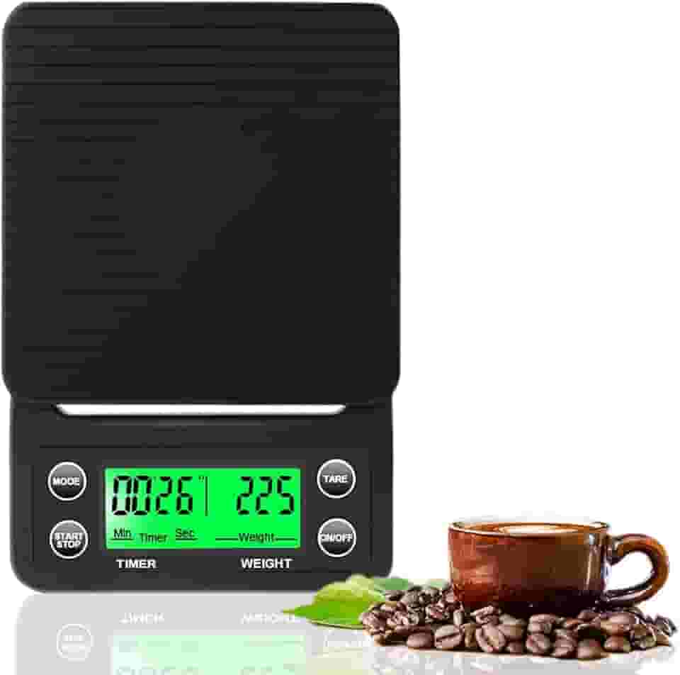 Balança de Café Digital Profissional 0.1g,Balança Digital de Cozinha 3kg com bloco de silicone,USB Recarregável,Conversor de Unidades (g/oz/ml), LCD Iluminado,para Barista e Café Especial.