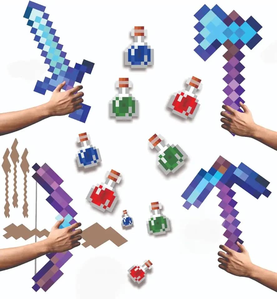 Kit 4 ferramentas DIAMANTE ENCANTADO pixel espada picareta arco e machado