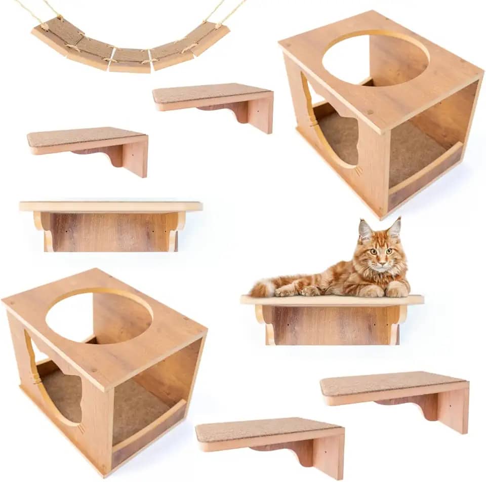 Playground para gatos com 9peças Premium com Prateleiras Nichos Já Montados (MARROM)