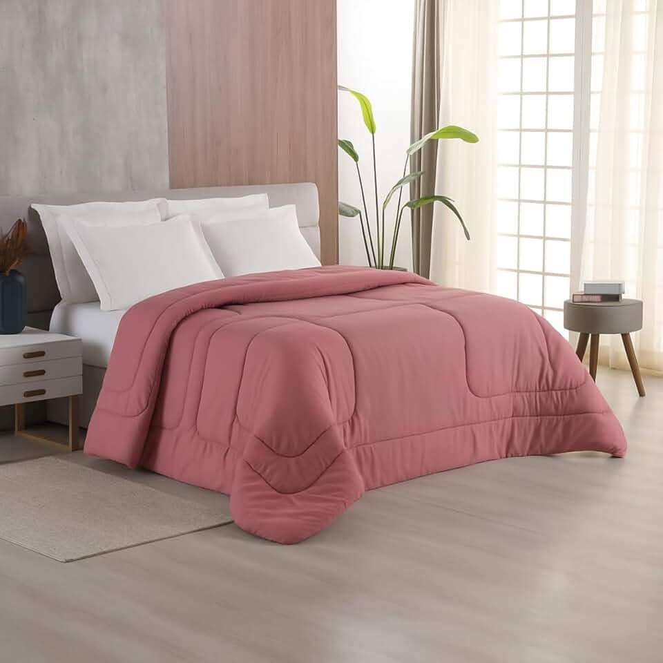 Edredom King 400 Fios Dupla Face Matelado Toque Acetinado 01 Peça Rosê