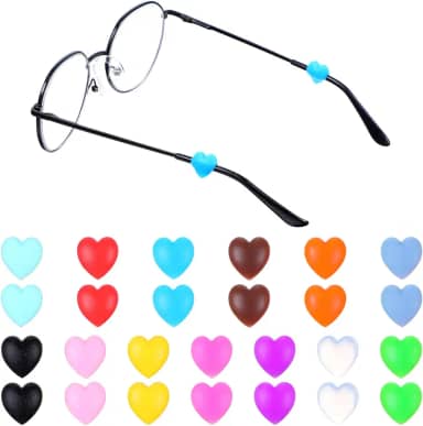 Heclia 30 pares de ganchos de orelha de óculos, em forma de coração, retentor de manga com ponta de têmpora, ganchos de silicone macio, suporte antiderrapante para óculos de sol, óculos de leitura