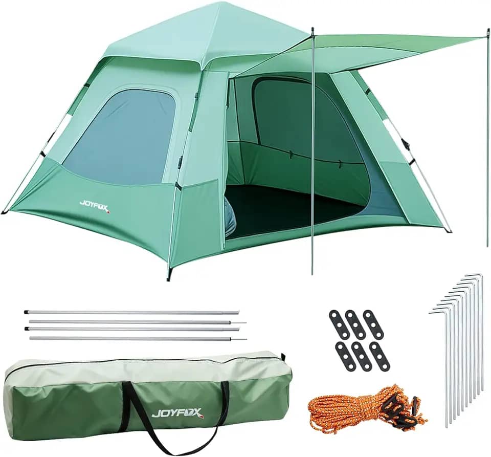 JOYFOX Barraca Automática Pop-Up 3-8 Pessoas Impermeável 210D Oxford UPF50+ com Vestíbulo e Janelas de Malha para Camping, Praia e Viagem – Montagem Instantânea