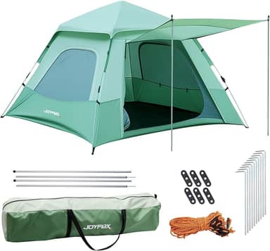 JOYFOX Barraca Automática Pop-Up 3-8 Pessoas Impermeável 210D Oxford UPF50+ com Vestíbulo e Janelas de Malha para Camping, Praia e Viagem – Montagem Instantânea