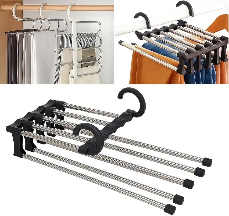 Cabide Multifuncional Para Calças Aço Inox 5 Divisórias Retrátil REFORÇADO