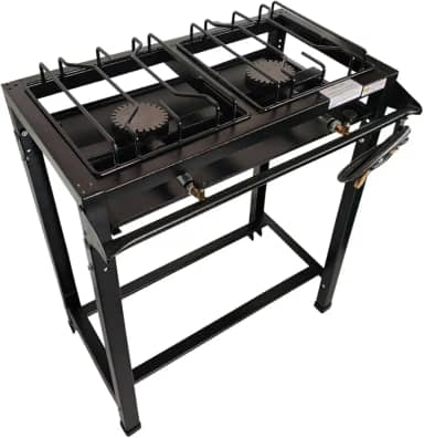 Fogão Industrial 2 Bocas Alta Pressão, Queimadores Ferro Fundido, 65x35x80cm, Preto, com Mangueira e Registro, Gás GLP