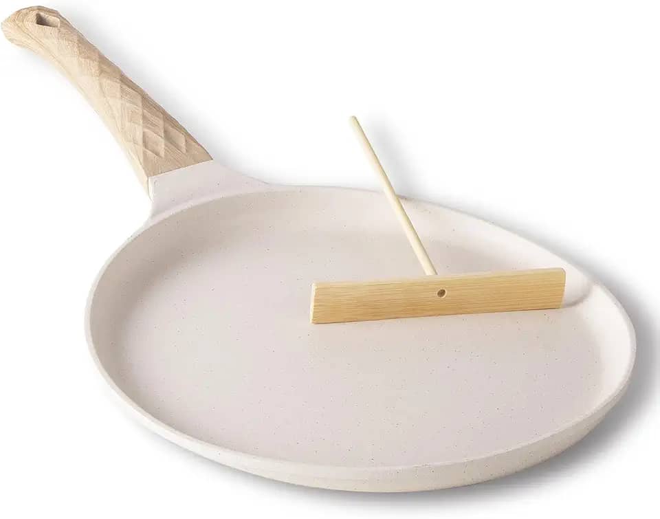 Kloahmo Frigideira de crepe antiaderente, frigideira de panqueca, frigideira de crepe de 24 cm, compatível com panelas de indução, sem PFOA, adequada para tortilhas de milho, rolinhos de ovo,