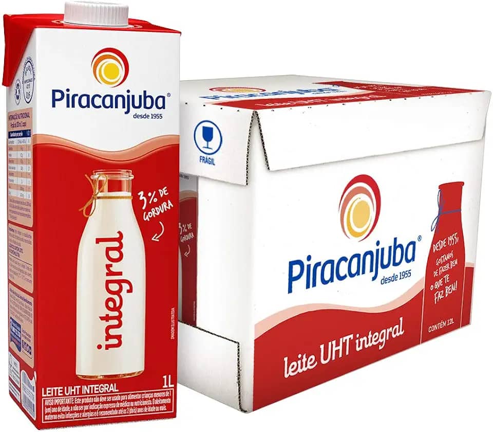 Leite Integral Piracanjuba Pack com 12 unidades de 1L