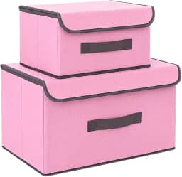 Kit 2 Caixas Organizadoras para Guarda-Roupa e Armário com Tampa | Multiuso, Dobrável, Empilhável e Antipoeira (Rosa)