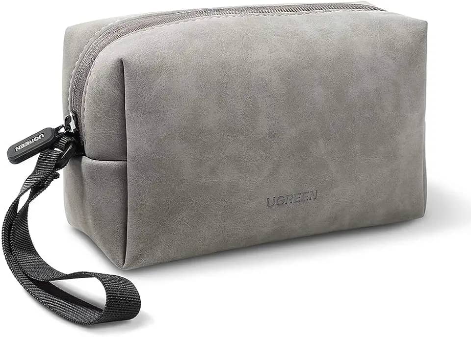 Bolsa organizadora de acessórios eletrônicos UGREEN, estojo de armazenamento de couro para fones de ouvido com fio, fone de ouvido, cabo USB, celulares, carregador, acessórios digitais de PC