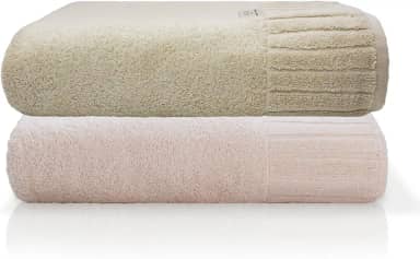 Jogo Toalha De Banho Gigante Ele/Ela Velour 500g/m�, 100% Algod�o, 02 Pe�as 85cm x 150cm, Toque Super Macio, Aconchegante, Melhor Absor��o, Moderno E Sofisticado (Bege/Ros�)