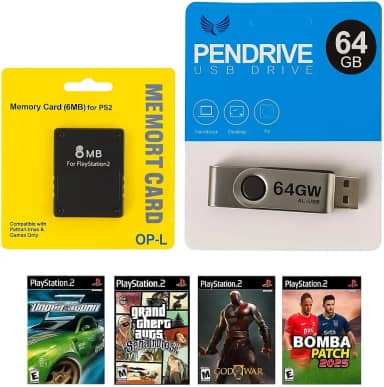 Kit para PlayStation 2: Memory Card com OPL + Pen Drive 64