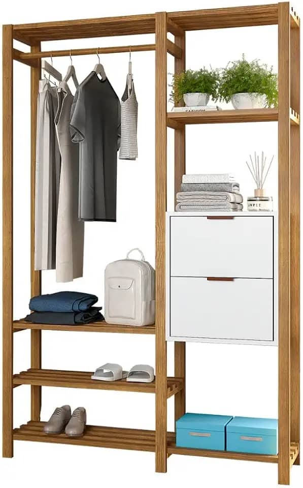 Estante Arara Para Roupas Com Prateleira E Cabideiro Em Madeira