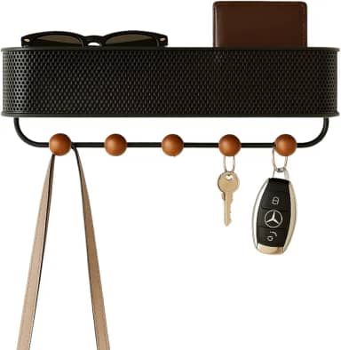 LUMAI Porta-Chaves de Parede com Suporte Pendurador para Chaves e Cabideiro, Instalação Fácil com Adesivo ou Parafuso, Chaveiro Organizador Prático e Resistente para Entrada, Sala ou Quarto – Preto