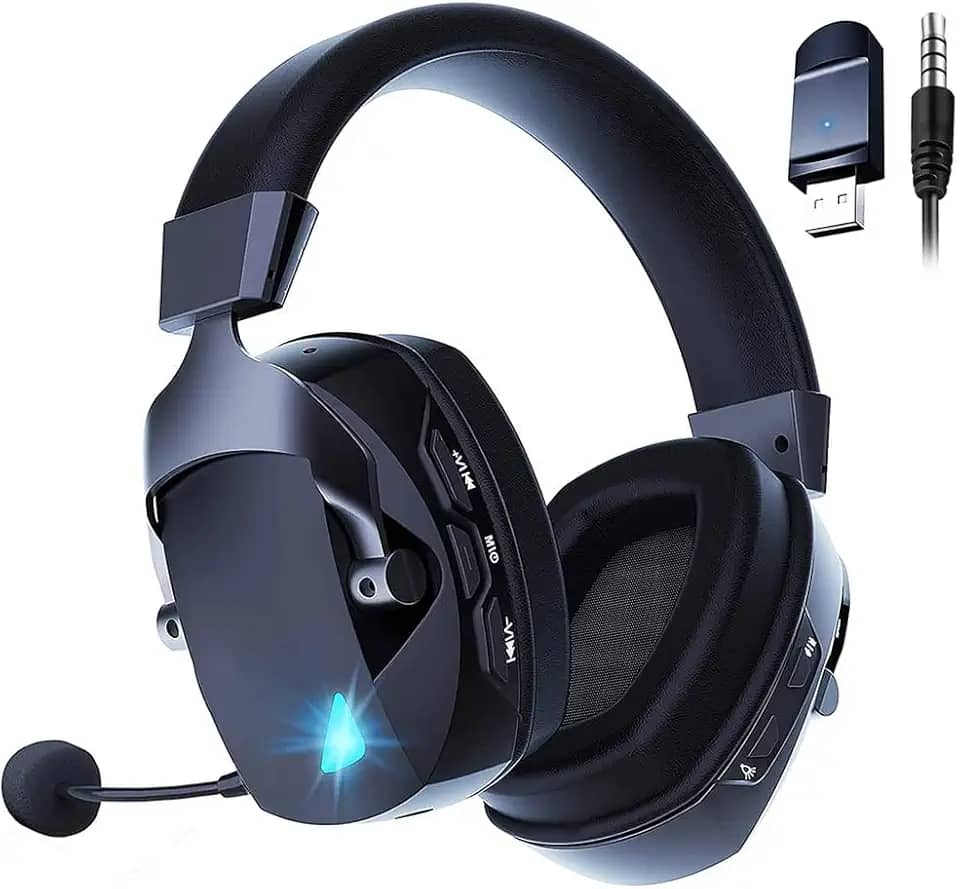 Headset Gamer, Fone Gamer GIZNIC BL100PRO, Fone de Ouvido Sem Fio Para Jogos, Conexão Sem Fio 2.4G, Bluetooth e Com Fio, Microfone Destacável, Design Leve e Confortável (Preto)
