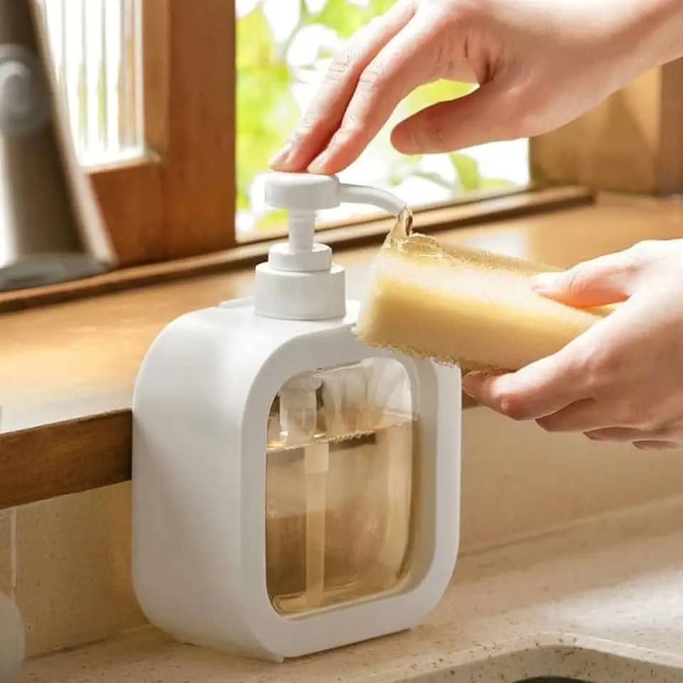 Porta Sabonete Líquido Minimalista, Dispensador de Plástico com Visor Transparente, 300ml, 18x11x5cm, Multiuso para Cozinha e Banheiro (branco)