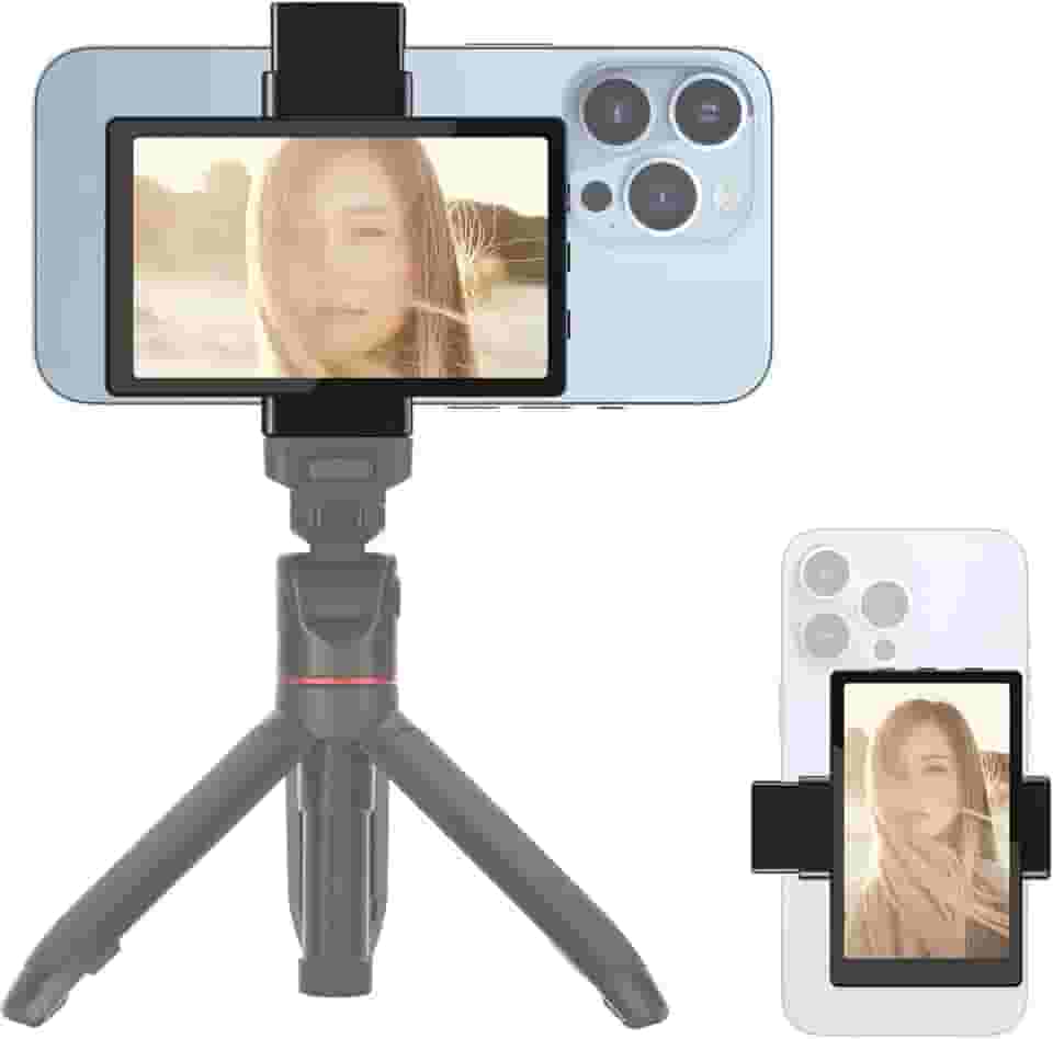 Tela de monitor de selfie Newmowa Vlog para celular, suporte magnético para celular, usando câmera traseira para selfie Vlog Live Stream TikTok, compatível com iPhone (suporta gravação com fio 4K