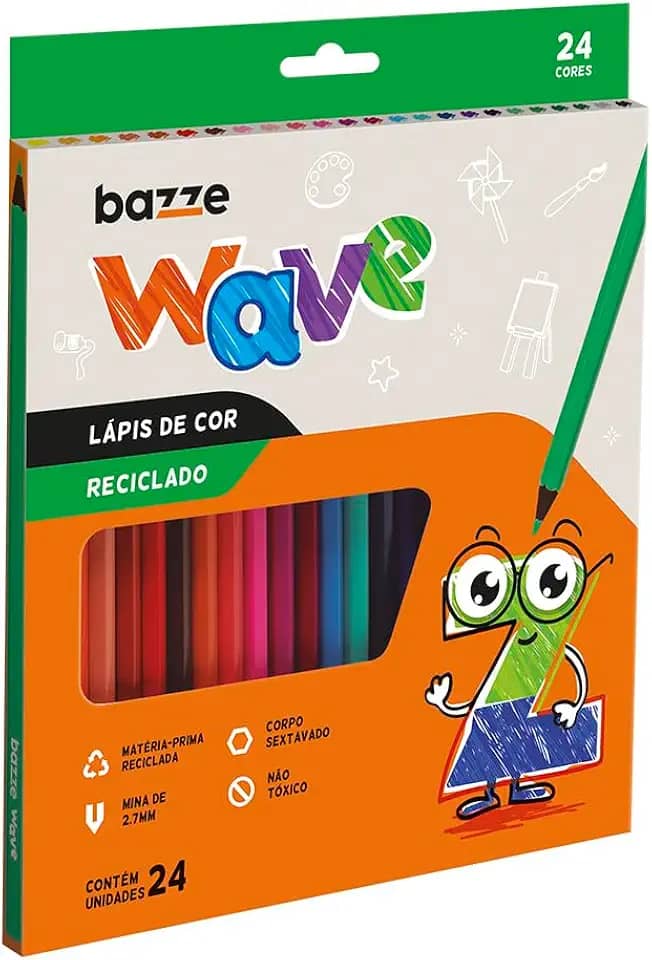 Lapis Cor Bazze Wave Reciclado Sextavado 24 Cores