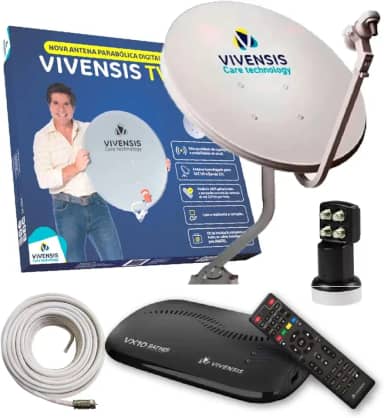 Sunature Kit Parabolica Digital Vivensis Antena + Cabo + LNBF 4 Pontos + Receptor