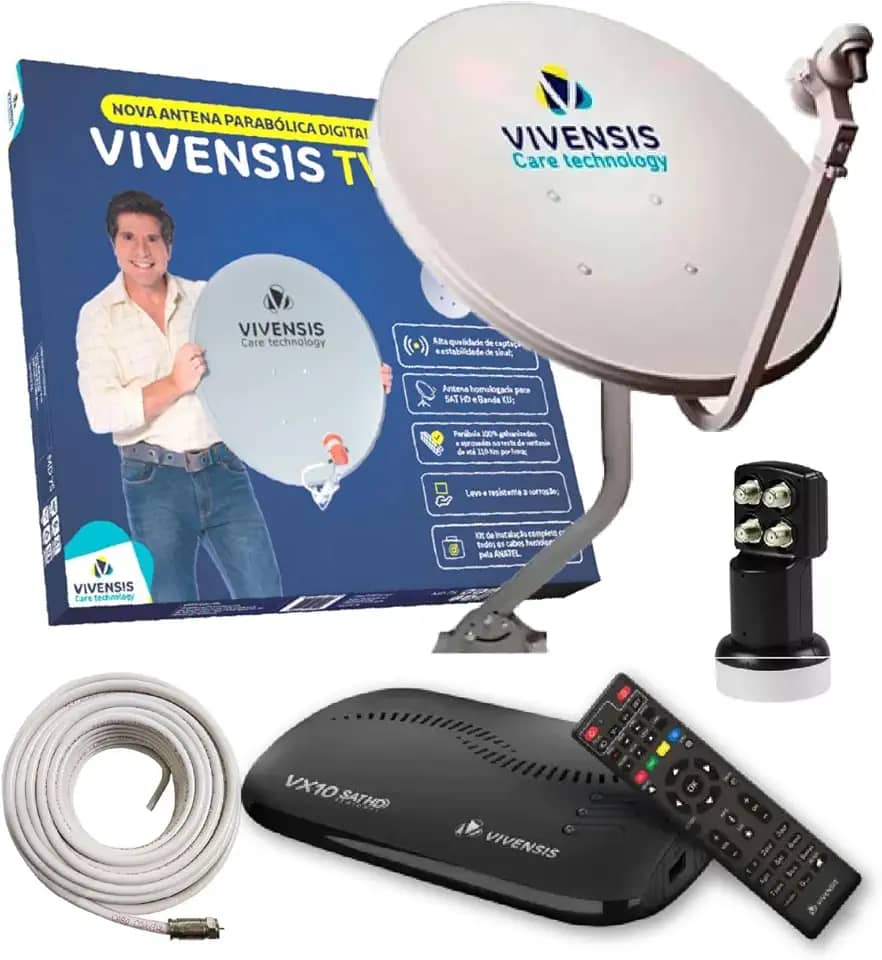 Sunature Kit Parabolica Digital Vivensis Antena + Cabo + LNBF 4 Pontos + Receptor