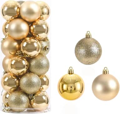 Kit 12 Bolas Lisas Foscas Glitter Dourado 8 CM Enfeites De Natal Para Árvore Natalina