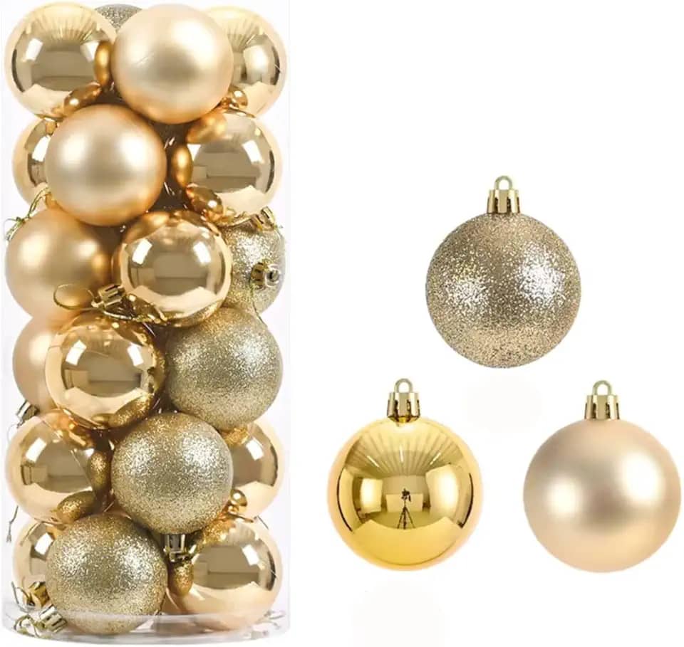 Kit 12 Bolas Lisas Foscas Glitter Dourado 8 CM Enfeites De Natal Para Árvore Natalina