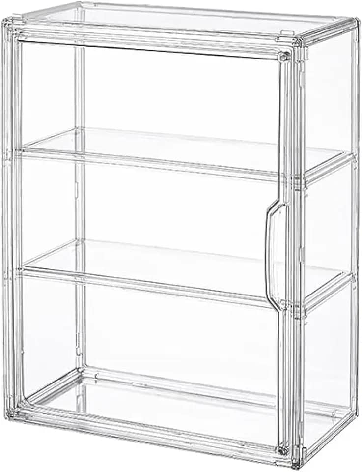 BOHOIDEE Vitrine transparente de 3 camadas para figuras, caixa organizadora de armazenamento em acrílico com porta magnética, vitrine à prova de poeira montada na parede para figuras de ação