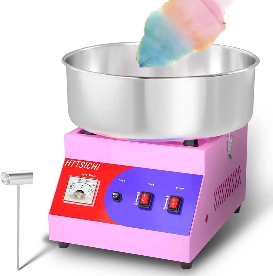HTTSICHI Máquina de algodão doce comercial, máquina elétrica de fio dental para doces com controle de temperatura, rosa (38 cm)