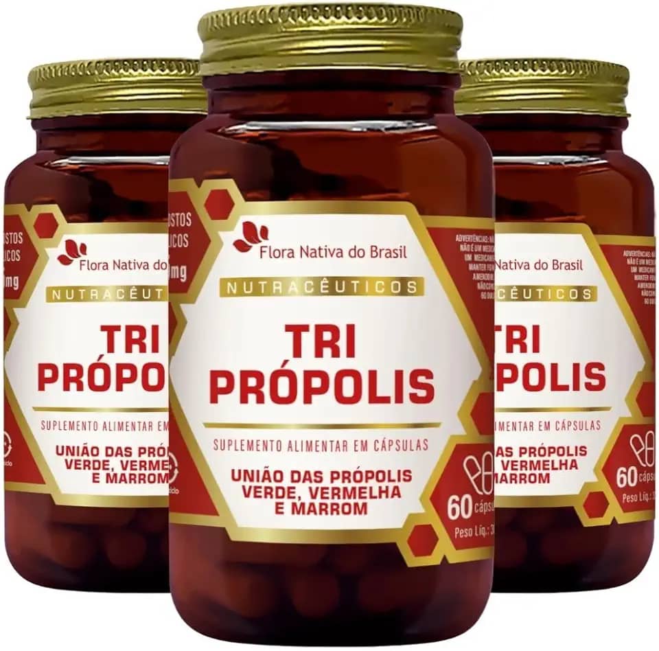 KIT 3X Tri Própolis (Própolis Vermelha, Verde e Marrom) 60 Cápsulas - Flora Nativa