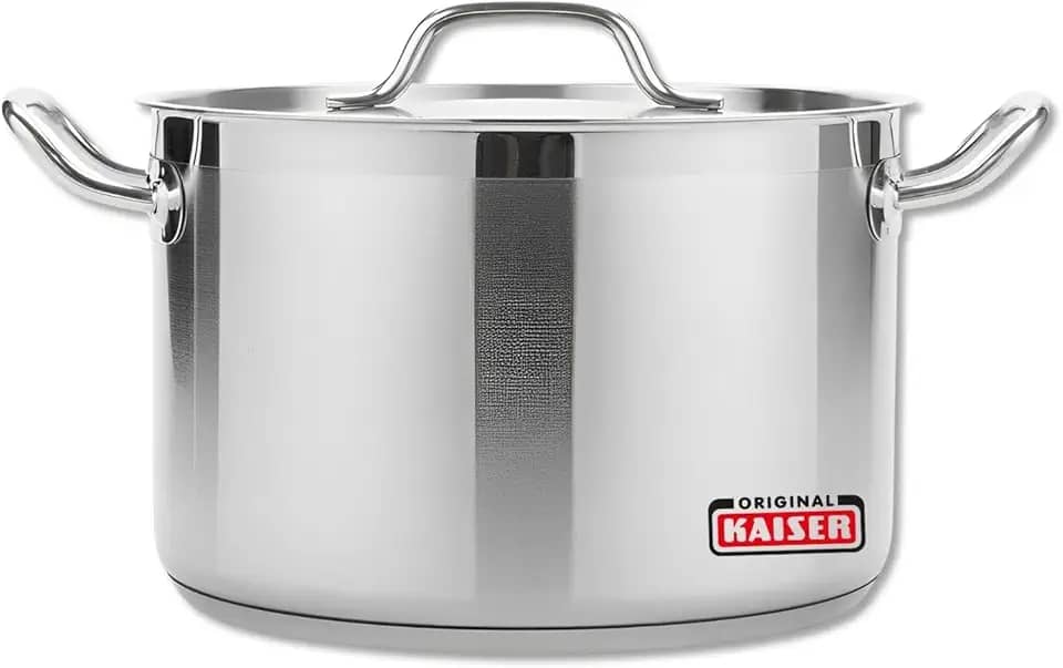 Panela grande de aço inoxidável com tampa para Kaiser Panela grande com tampa - Utensílios de cozinha grandes para cozinhar, enlatar, ferver e fazer molho e sopa - Panela de aço inoxidável para