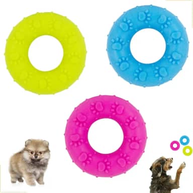 Brinquedo Pet Mordedor para Cães Pequenos e Filhotes – Trio de Rosquinhas em Silicone Soltas 6,5cm – Resistente, Seguro e Alívio da Mastigação – Ideal para Raças até 15kg - Argolas em Silicone