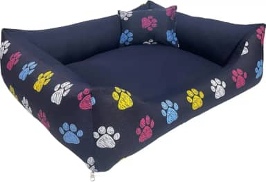 Cama Caminha para Pet Cachorro Gato Grande 70x60 com Zíper Lavável e Fundo Impermeável (Azul Patinhas)