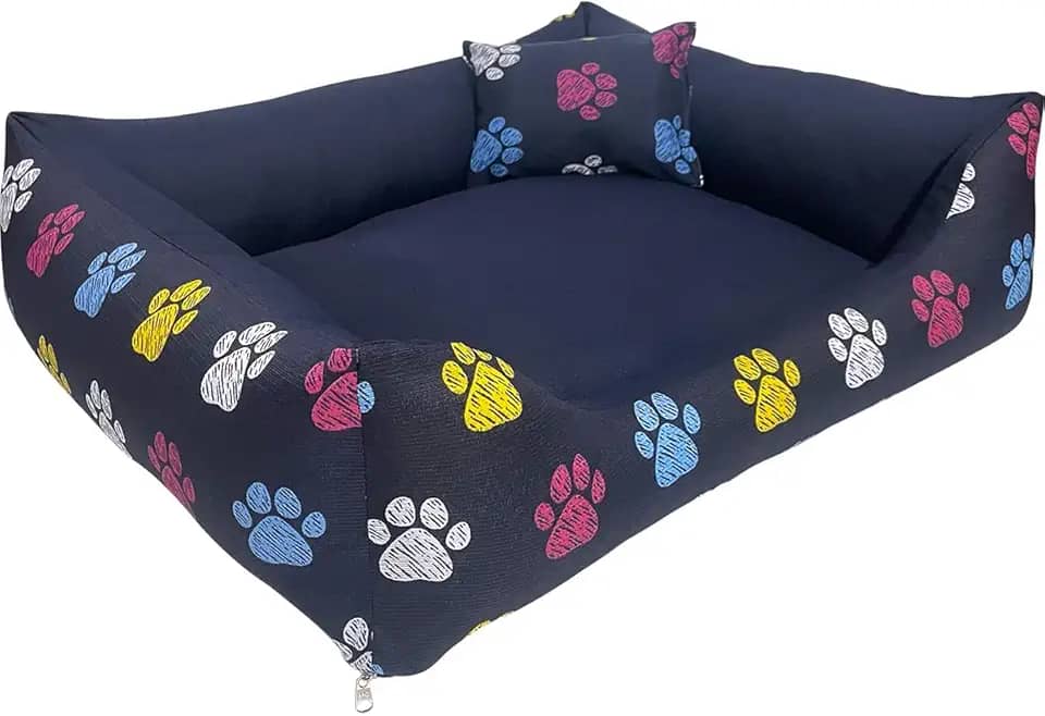Cama Caminha para Pet Cachorro Gato Grande 70x60 com Zíper Lavável e Fundo Impermeável (Azul Patinhas)