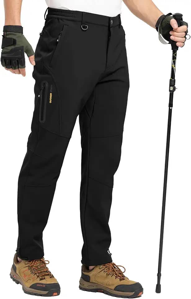 Calça masculina de snowboard softshell impermeável para caminhadas ao ar livre forrada de lã resistente ao desgaste à prova de vento