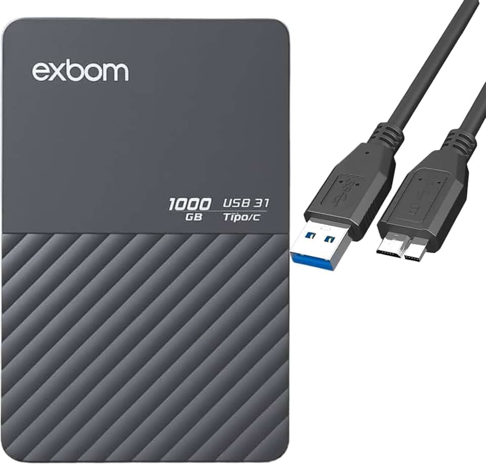 HD Externo Portátil 1TB Slimvault USB 3.0, Resistente a Choques, Compatível com PC/Mac/Notebook/Xbox/PS4, Backup Rápido de Arquivos