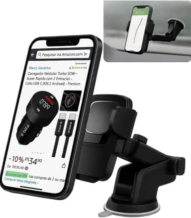 Suporte Veicular para Celular – Ventosa Ultra Forte, Rotação 360° e Antivibração, Ideal para Uber, Waze e GPS