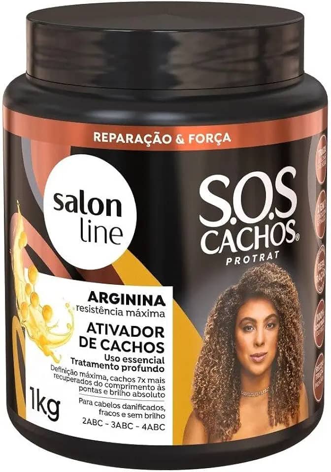 Salon Line, Ativador de Cachos, SOS Cachos, Arginina, Reconstrução Profunda - Cabelos Ondulados, Cacheados e Crespos, 1 Kg