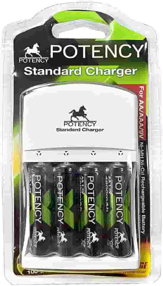 Carregador P/Pilhas AA, AAA e 9V, Incluso 4 Pilhas AA Recarregáveis 4800mAh Ni-MH, Bivolt, Para Controles, Câmeras, Brinquedos, LED, Relógio, Compacto e Econômico, Xbox e Acessórios