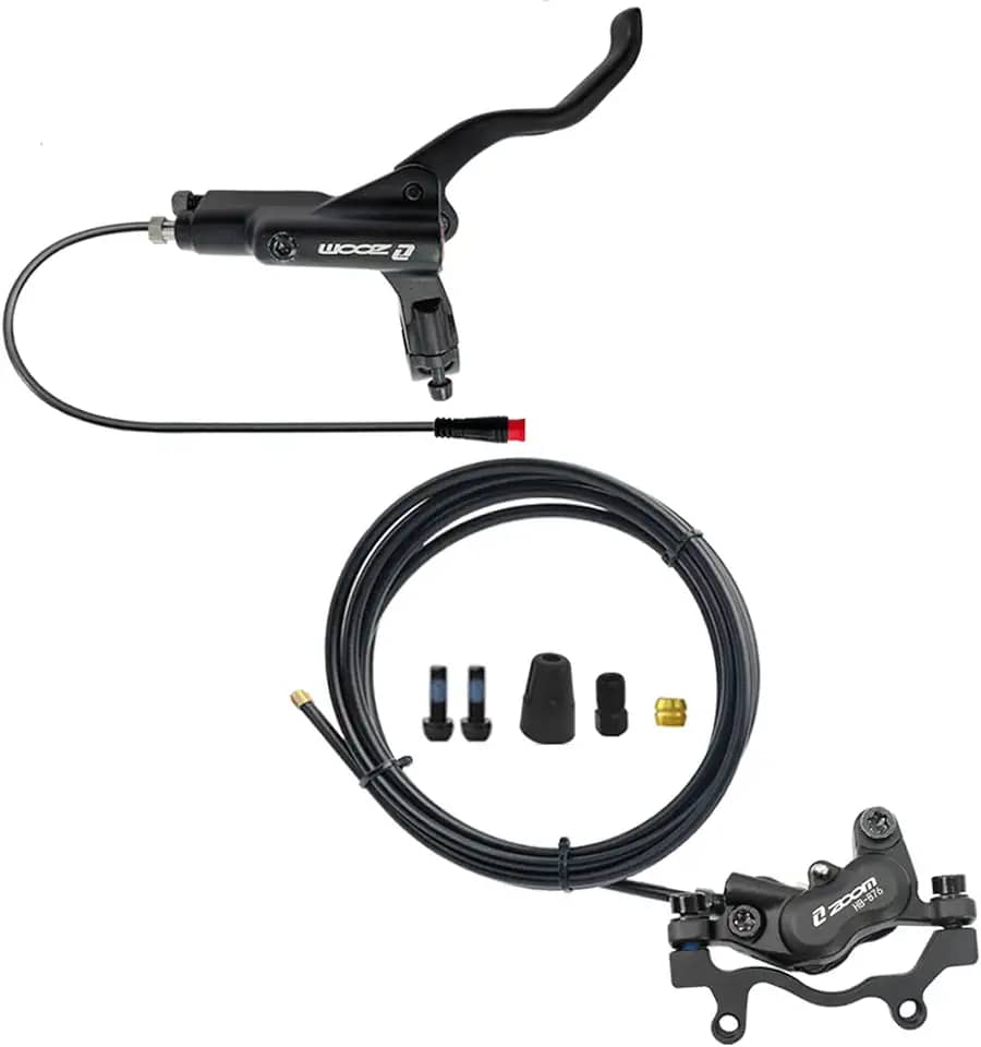 BUCKLOS Conjunto De Freio A Disco Hidráulico Para E-Bike Zoom Hb876E, 2 Pinos, 4 Pistões, Desligamento Elétrico, Dianteiro Esquerdo, 1100 Mm, Traseiro Direito, 1850 Alavanca Liga Alumínio Com Adapta