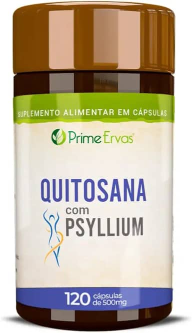 Quitosana com Psyllium 120 Cápsulas 500mg Prime Ervas – Fibra de Crustáceos e Plantago Ovatae – Suplemento Sem Glúten