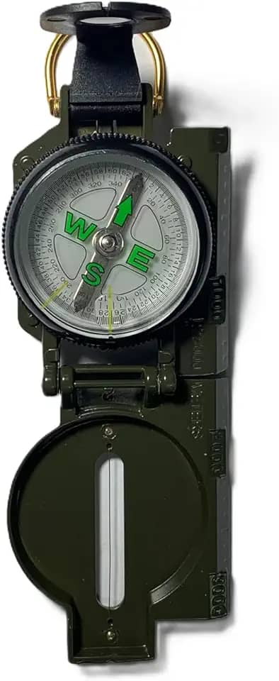 Bússola Profissional Tática Metal Alta Precisão Verde Militar Leve c/Marcadores Nv e Nmg Setas Fluorescentes