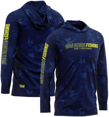 Camisa de Pesca Masculina Sublimada com Capuz Proteção Solar UV Blue - Mar Negro P