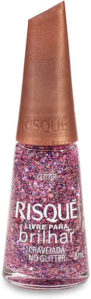 Esmalte Risqué Livre para Brilhar Glitter Rosa Cravejada no Glitter 8ml