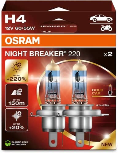Lâmpada H4 OSRAM Night Breaker 220 64193NB220 até 220% + luz