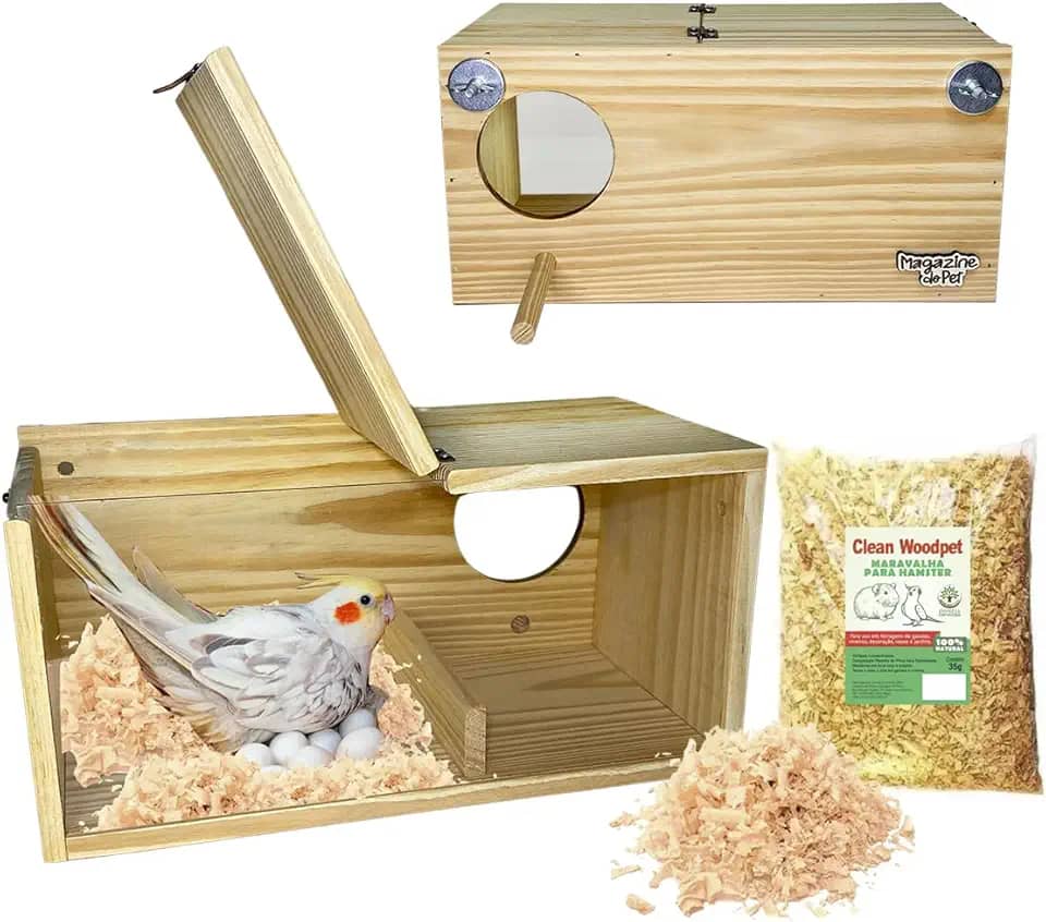Caixa de Ninho para Calopsitas de Madeira com Visor Janela de Observação Transparente