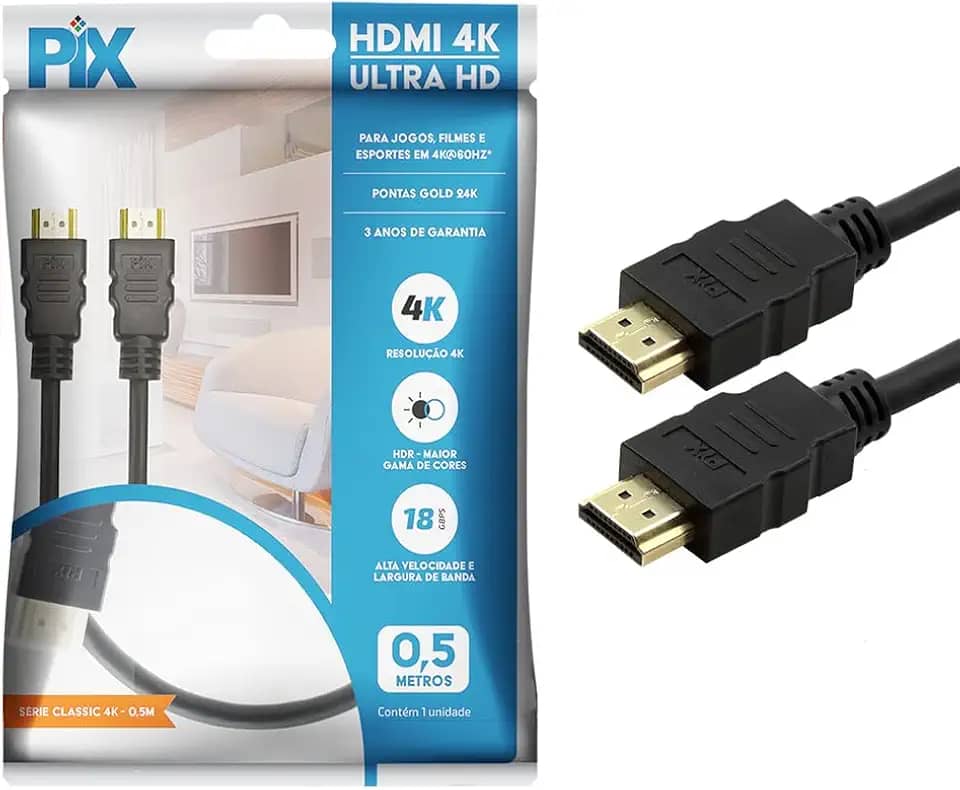 PIX Cabo Hdmi 2.0 4K Hdr 19P 0.5M Pix Gold, Preto